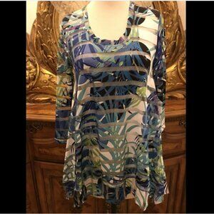 Ellen & Company Women's Size XS Sheer Trapeze Top. Bust 32". 3/4 Sleeve. B5